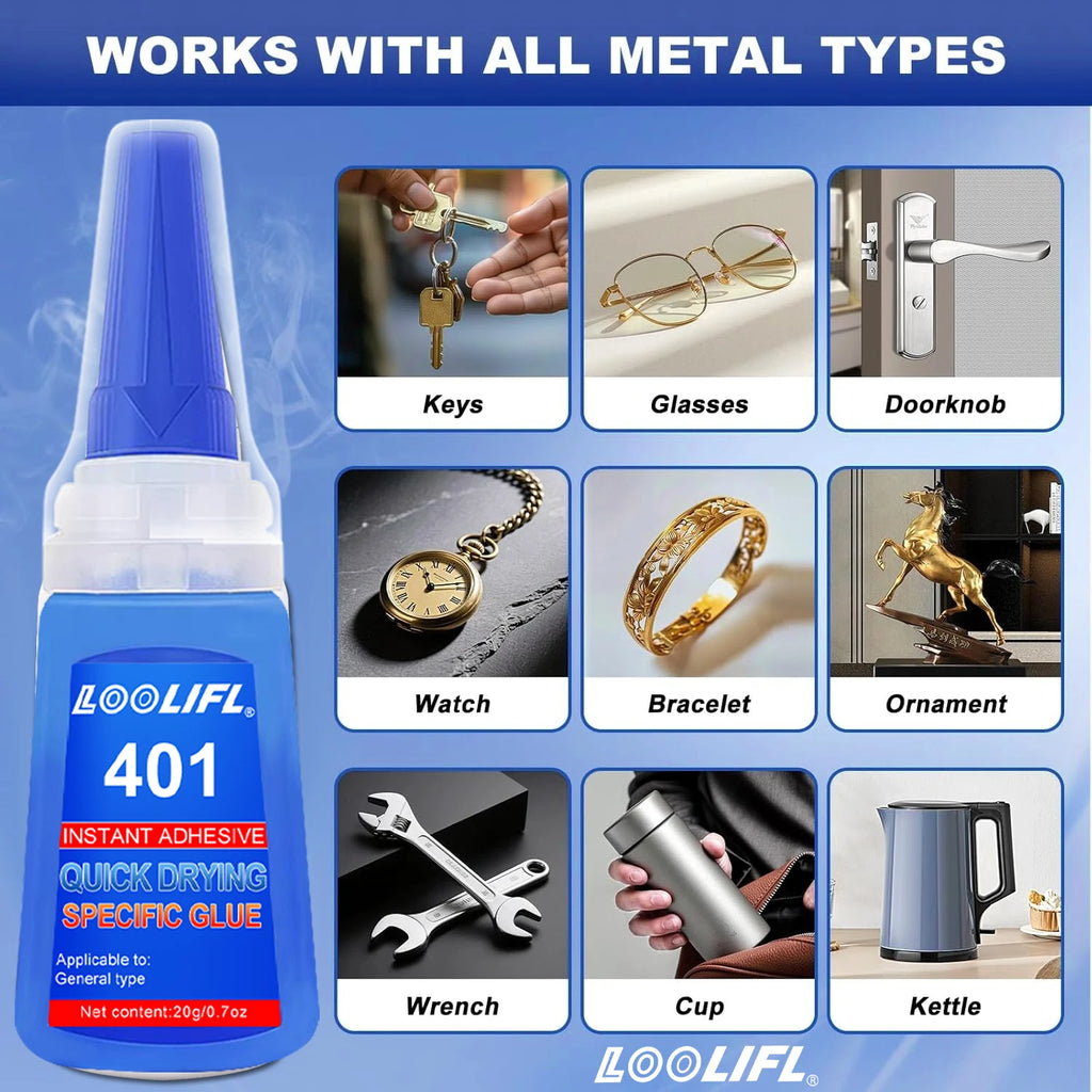 LOOLIFL 5PCS 401 Super Glue Extra Strong Quick Repair Glue Wood Rubber Metal Glass Cyanoacrylate Jewelry Adhesive Instant