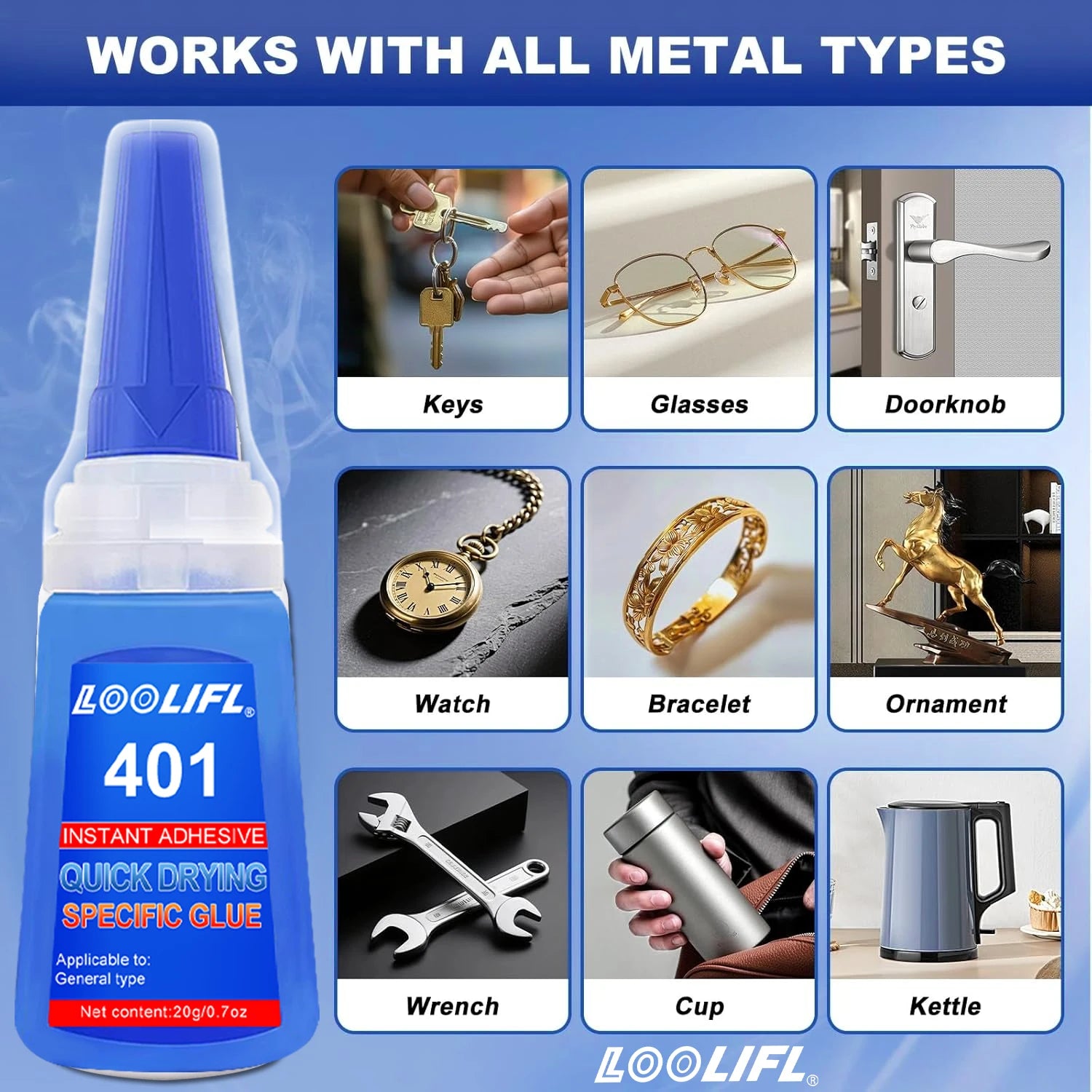 LOOLIFL 5PCS 401 Super Glue Extra Strong Quick Repair Glue Wood Rubber Metal Glass Cyanoacrylate Jewelry Adhesive Instant