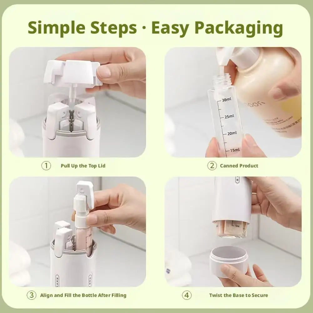 30ml 4-in-1 Press Pump Dispenser Rotating Travel Sub-bottling Portable Shampoo Shower Gel Conditioner Travel Storage Bottle