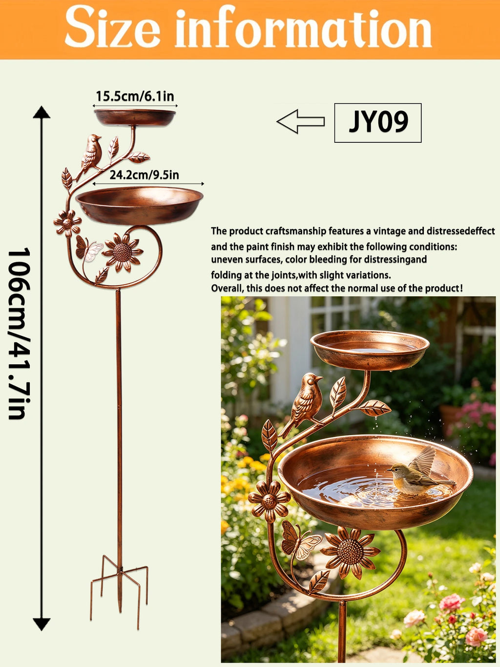 1Pc Garden Metal Bird Bath - Detachable Double Bowl Design, with Five-Claw Base, Sturdy and Durable Construction Can Be Used as a Bird Feeding and Drinking Bowl. Perfect for Outdoor Garden Decoration, Spring and Summer Decor,