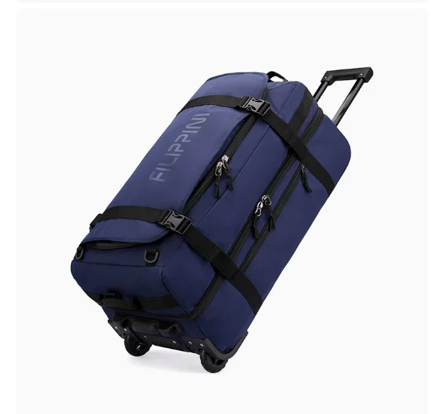 Men Foldable Trolley Bag Travel Backpack Large Capacity Backpack Trunk Organizer Portable Wheeled Bag Carry-On Bag for Men Women