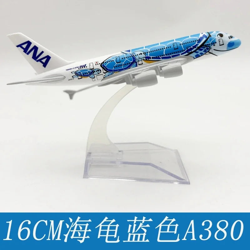 Alloy Aircraft Japan ANA Airlines A380 Model Orange/Green/Blue Sea Turtle 1/400 Scale 16CM Miniature airplane toy metal With