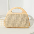 New Crescent Solid Wooden Handle Dinner Bag Summer Straw Woven Handbag Chain Shoulder Crossbody Bag Travel Beach Shopper Purses