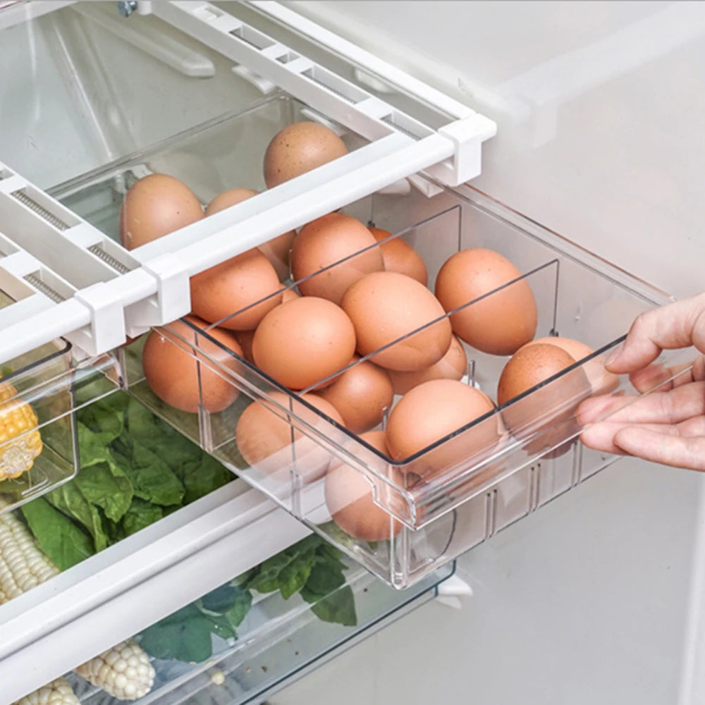 Refrigerator Pull Out Transparent Storage Box Food Container Plastic Transparent Fridge Storage Bin Containers