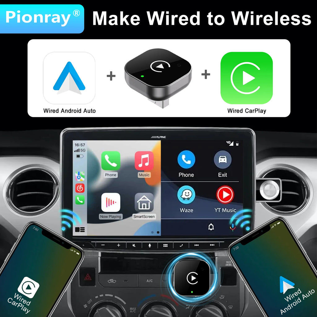 2026 Pionray 2-in-1 Wireless CarPlay Dongle & Wireless Android Auto Adapter - Instant Upgrade for Wired CarPlay