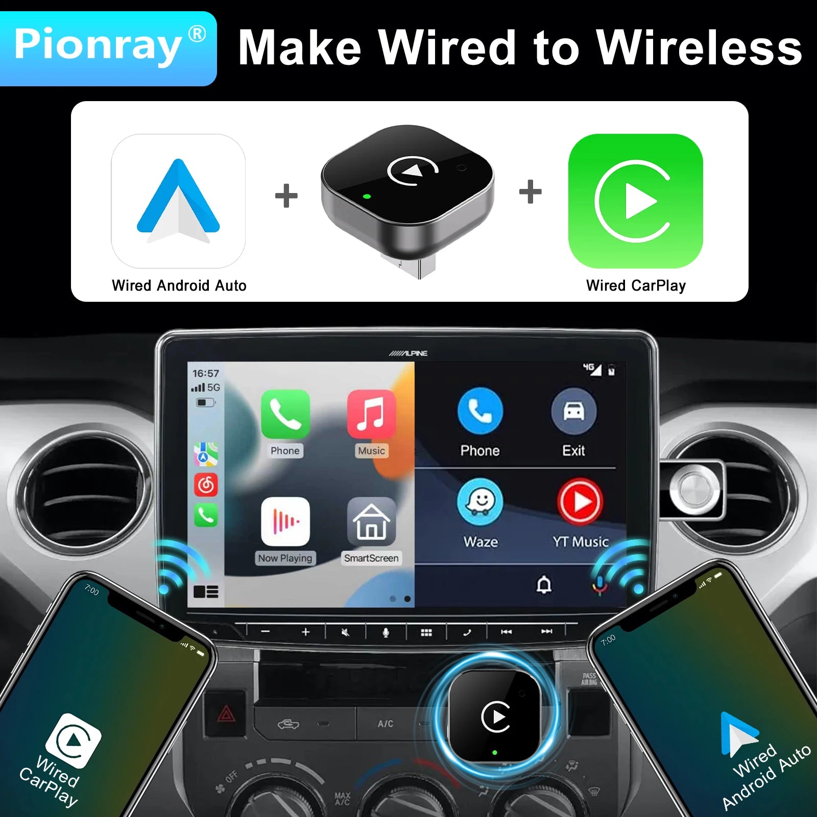 2026 Pionray 2-in-1 Wireless CarPlay Dongle & Wireless Android Auto Adapter - Instant Upgrade for Wired CarPlay