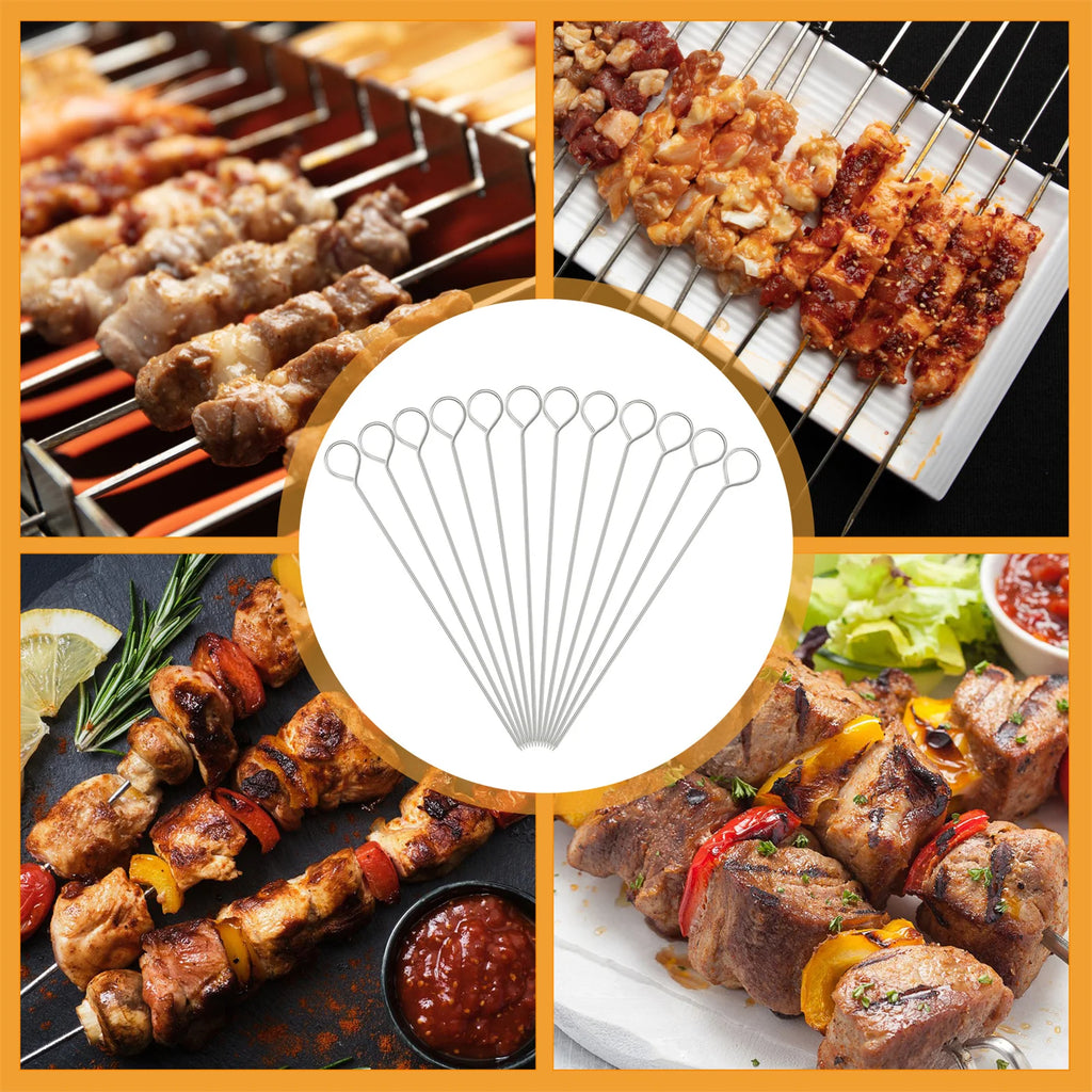 12pcs BBQ Barbeque Skewers 20cm Needle Utensil Fork Iron Outdoor delicious Traveling Tools Easy to clean