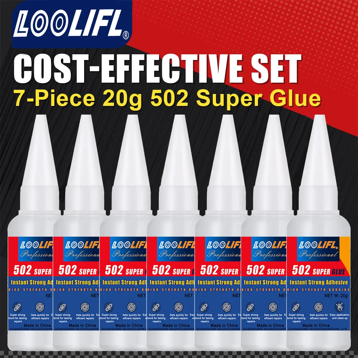 LOOLIFL 502 Super Glue 1-7Pcs X20g Instant Strong Adhesive Multi-Purpose Precision Glue for Plastic Wood Metal Rubber DIY Repair
