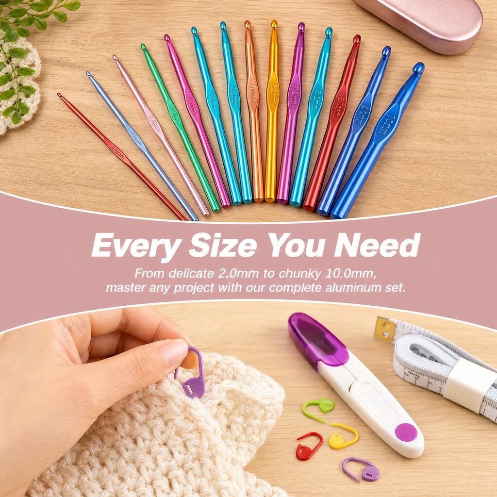Crochet Hook Kit with Portable Storage Box Material Pack for Sewing Crocheting Beginner Set