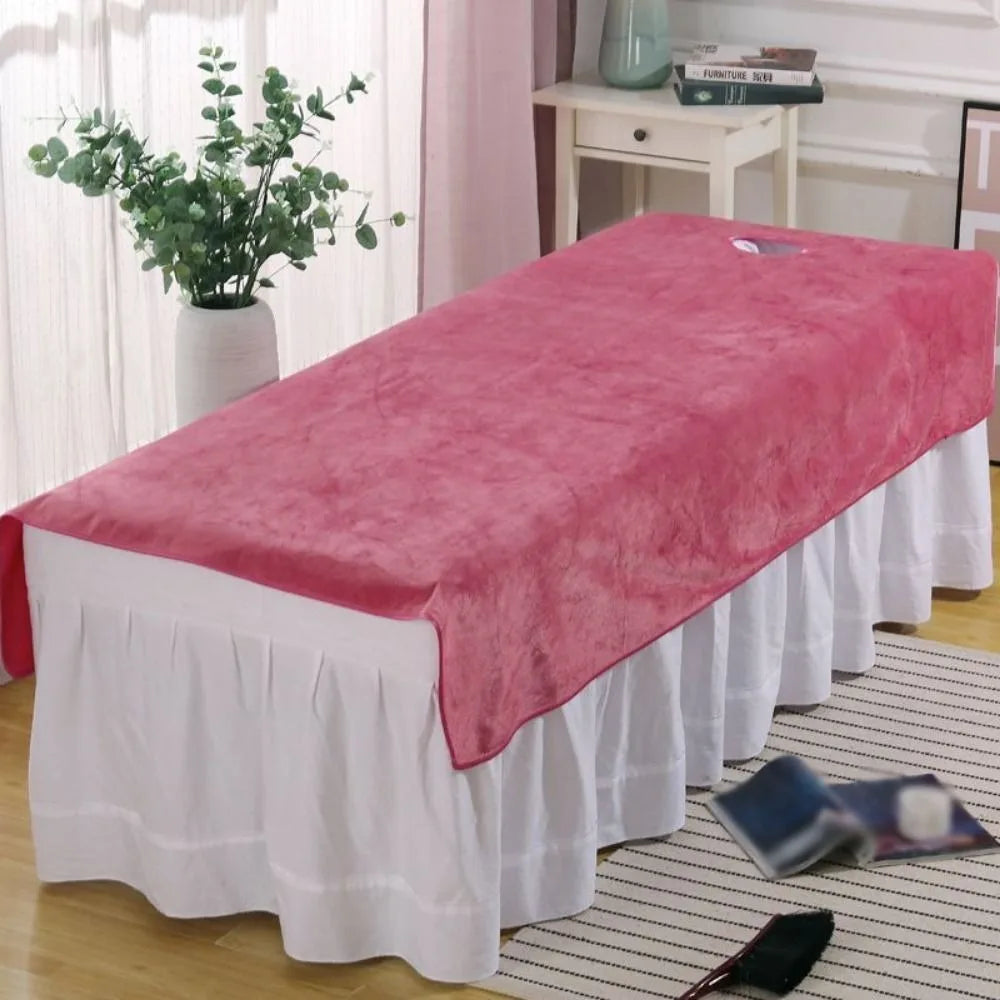 Comfortable SPA Bedspread with Face Hole Thickened Soft Beauty Salon Bed Sheets Velvet Cosmetic Bed Sheet