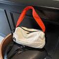 1pcs Beige Color Block Fabric Crossbody Bag Adjustable Wide Strap Light  Resistant Sports Bag Short Trip Storage Handbag