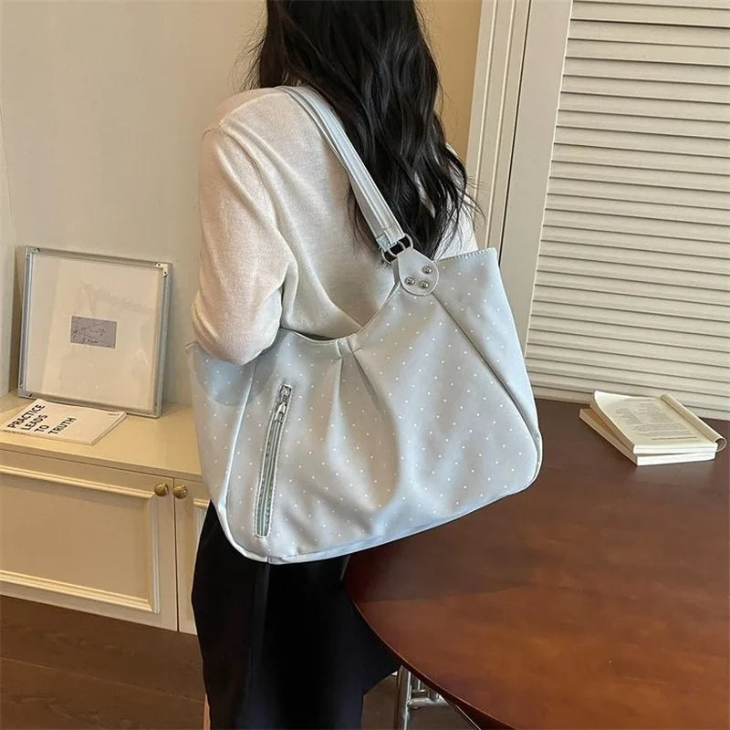Women's Polka Dot Hobo Tote Bag Large Capacity Shoulder Handbag for Work School Daily Travel