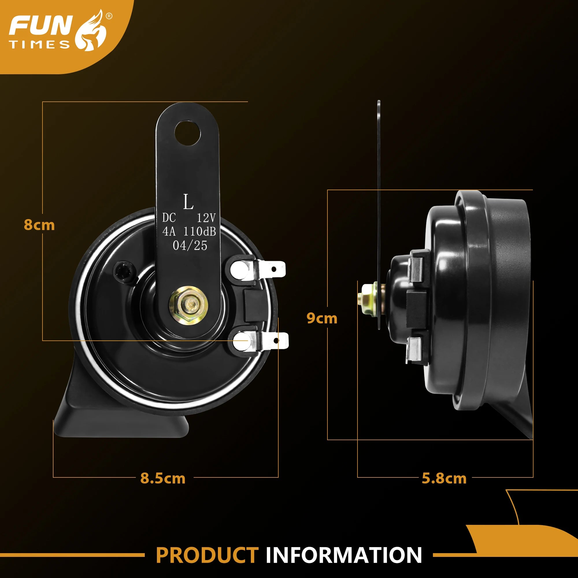 FUNTIMES Snail Horn Motorcycle Aftermarket Horn Dual-Tone High-Decibel Siren Electric Horn