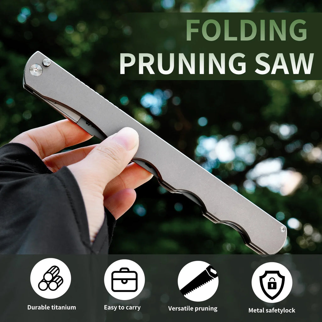 Folding Hand Saw Titanium Handle Carbon Steel Blade Multifunctional Outdoor Camping Saw Logging Saw For Garden Pruner Tools Tree