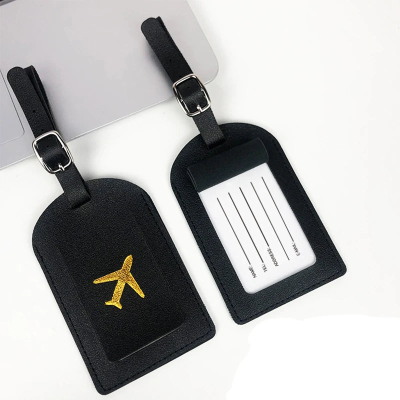 1PC Portable PU Leather Luggage Tag Suitcase Identifier Label Baggage Board Bag Tag Name ID Address Holder Travel Passport Card