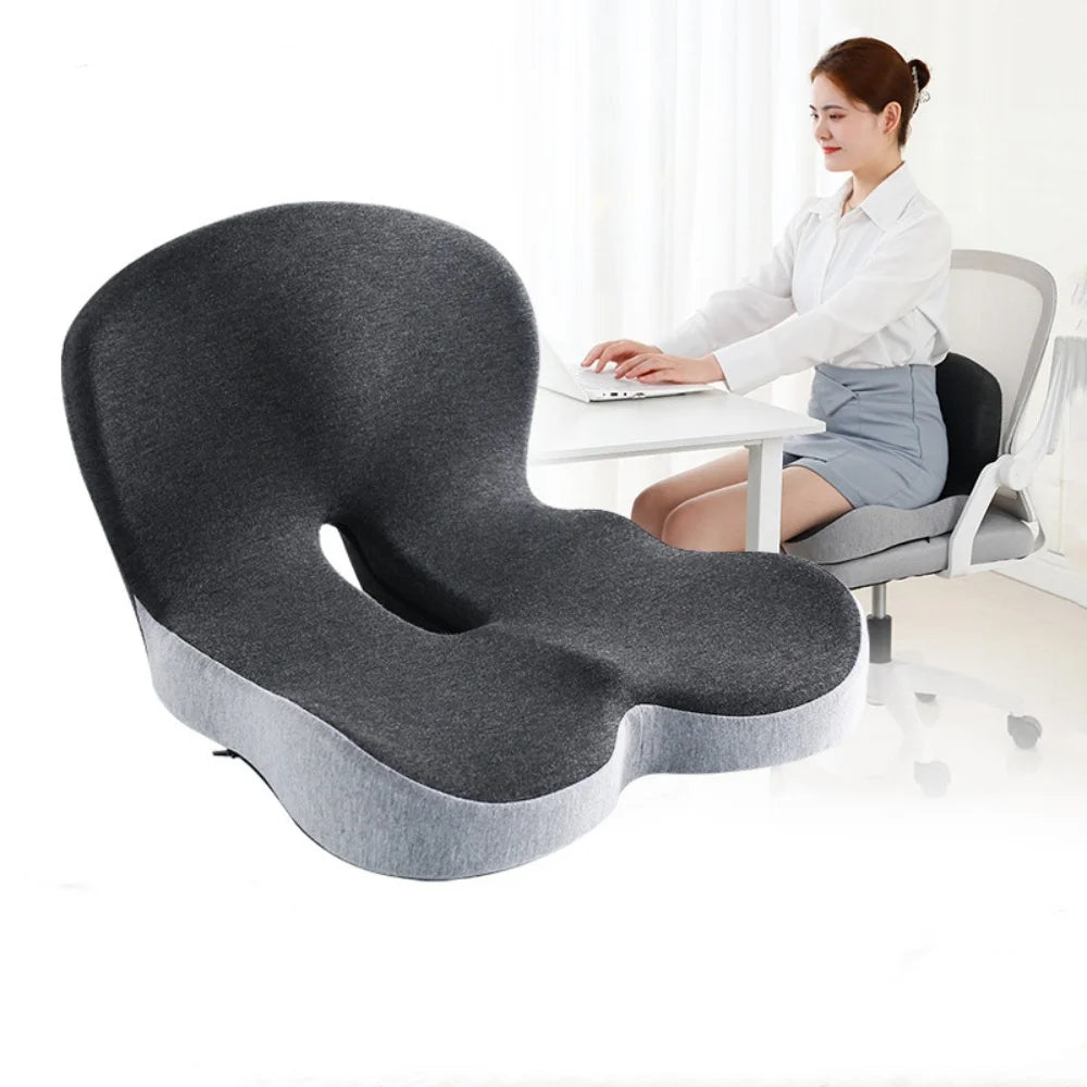 Integrated Memory Foam Seat Back Cushion Ergonomic Butt & Lumbar Support Pillow Washable Cover for Office Chair Car Long Sitting