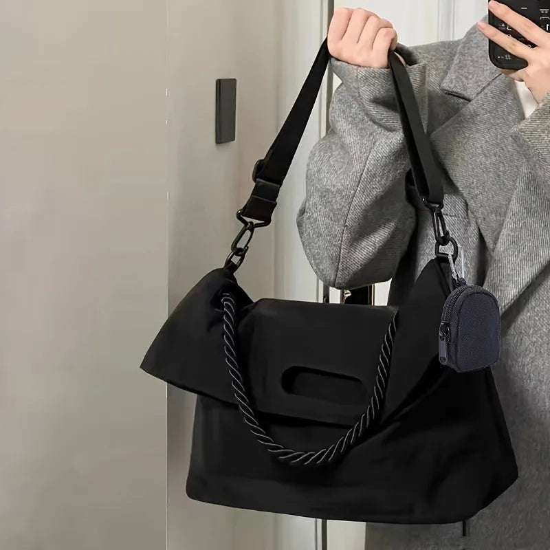 1pcs Polyester Minimalist Shoulder Crossbody Bag with Rope Handle Large Capacity Tote