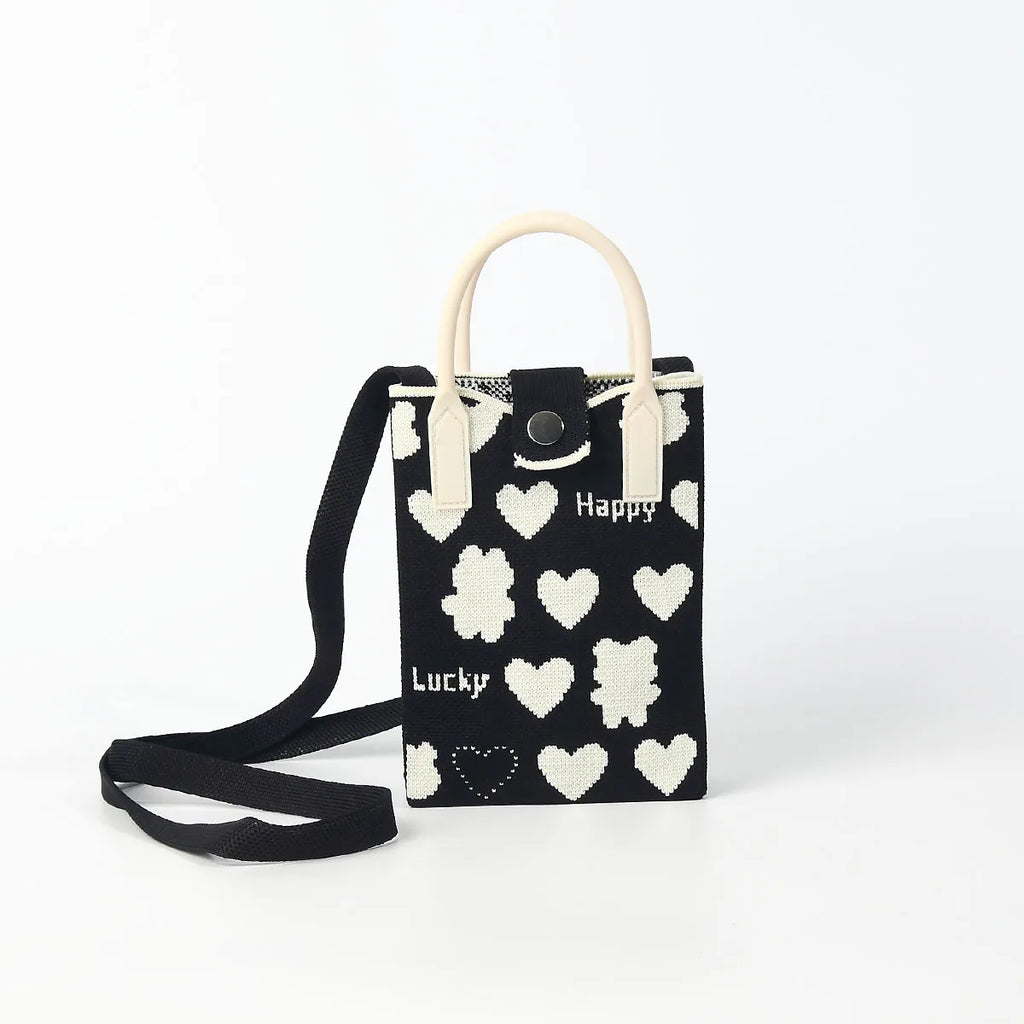 Cute and Cute Bear Knitted Satchel Cross-Body Mobile Phone Bag, Soft and Lightweight Cotton-Filled Satchel, Easy to Carry, Suitable for Commuting, Traveling and Shopping, Carrying Mobile Phones, Keys, Change and Other Small I