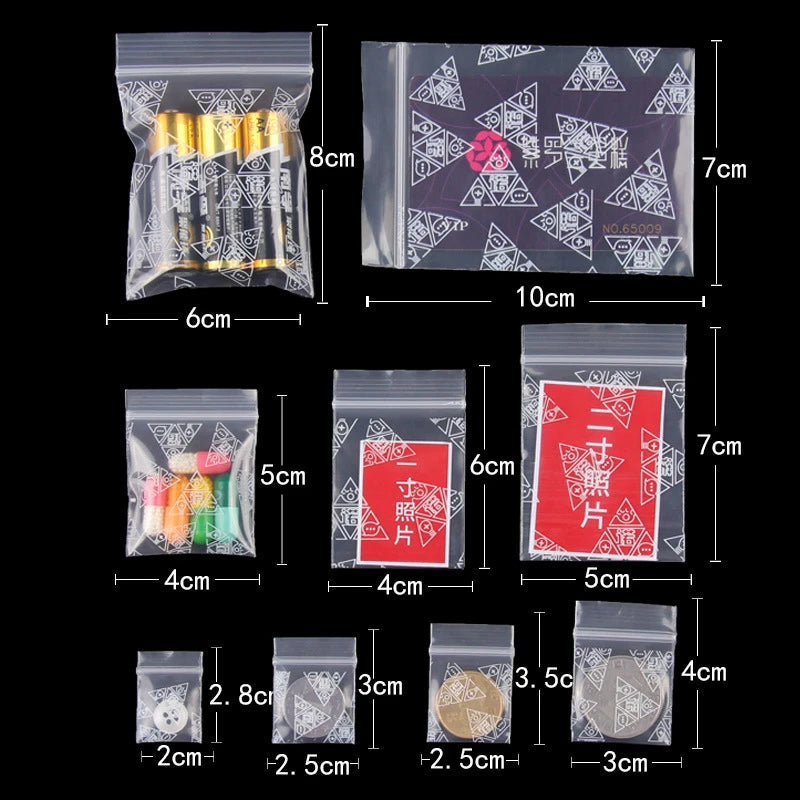StoBag 100pcs Cartoon Transparent Mini Zipper Plastic Bags Small Sealing Jewelry Packaging Pouch Storage Waterproof Reusable