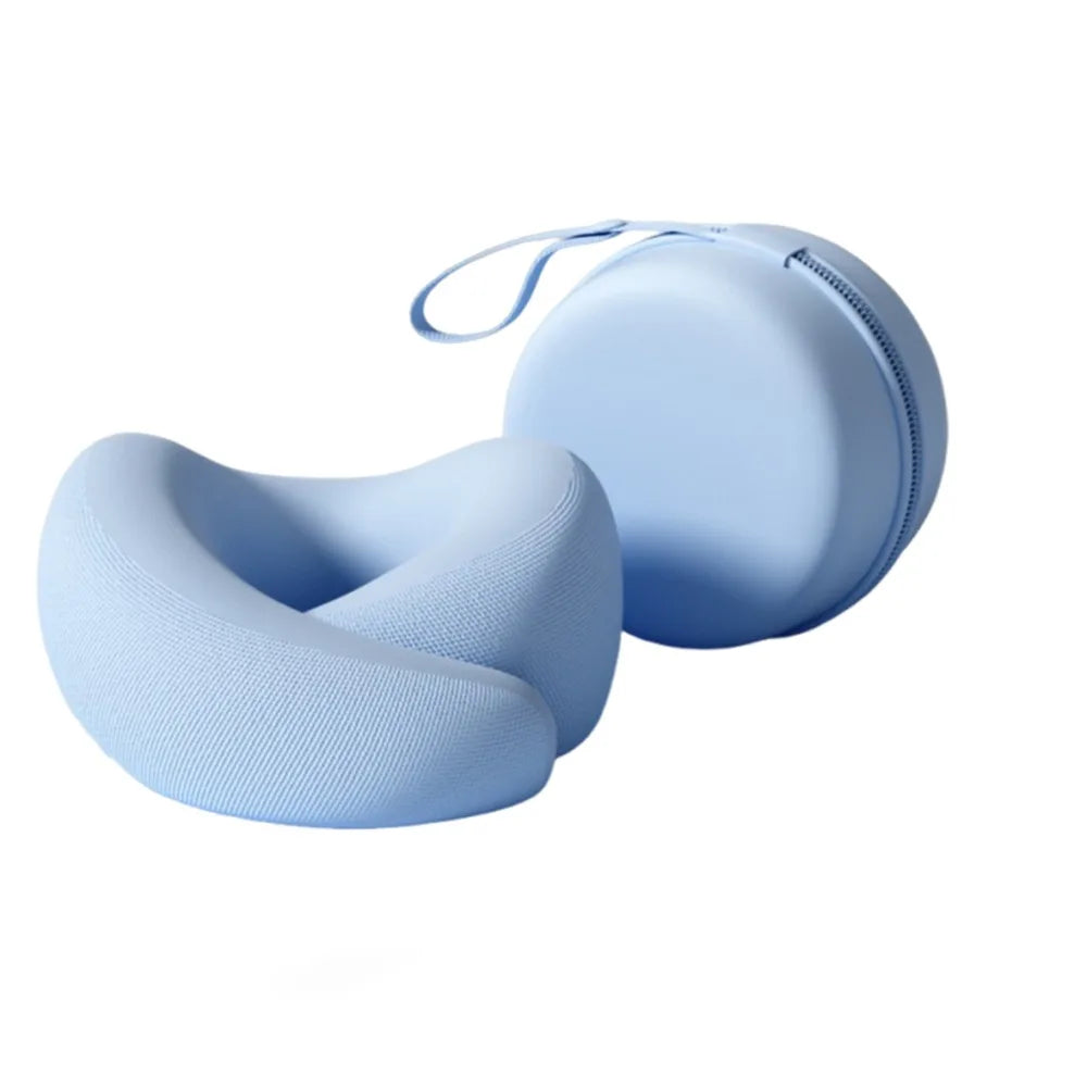 Slow Rebound U-shaped Neck Pillow Durable Foldable Hooded Neckrest Pad with Storage Box Non-Deformed Cervical Support Pillow