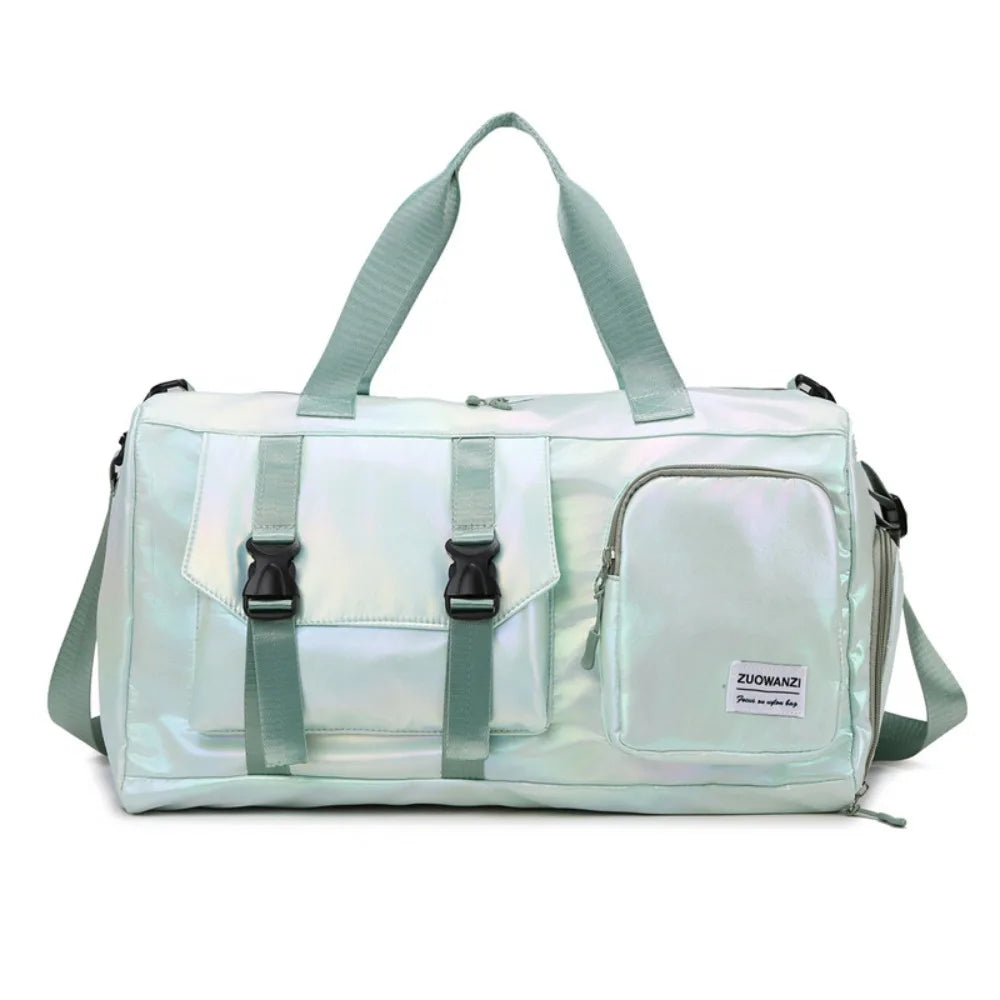 Tote Pearl Glossy Gym Bag Waterproof Wet Dry Separation Travel Luggage Bag Carry-On Shoe Compartment Weekender Gym Tote Sports