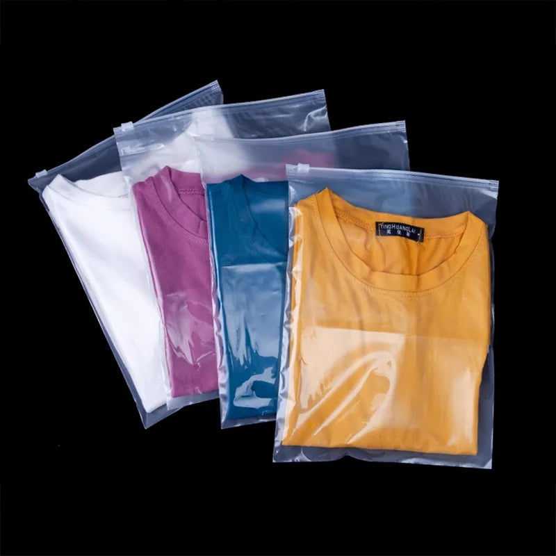 25/50pcs PE Clothing Frosted Zipper Bags T-shirt Cosmetics Clear Waterproof Storage Bag Home Travel Storage Pouch Customizable