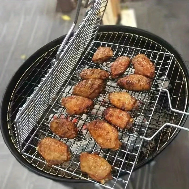 Large BBQ Grill Basket, Rectangular Metal Grid - for Fish,Chicken Wings,Steak,Shrimp,Veg - Outdoor Camping Backyard BBQ