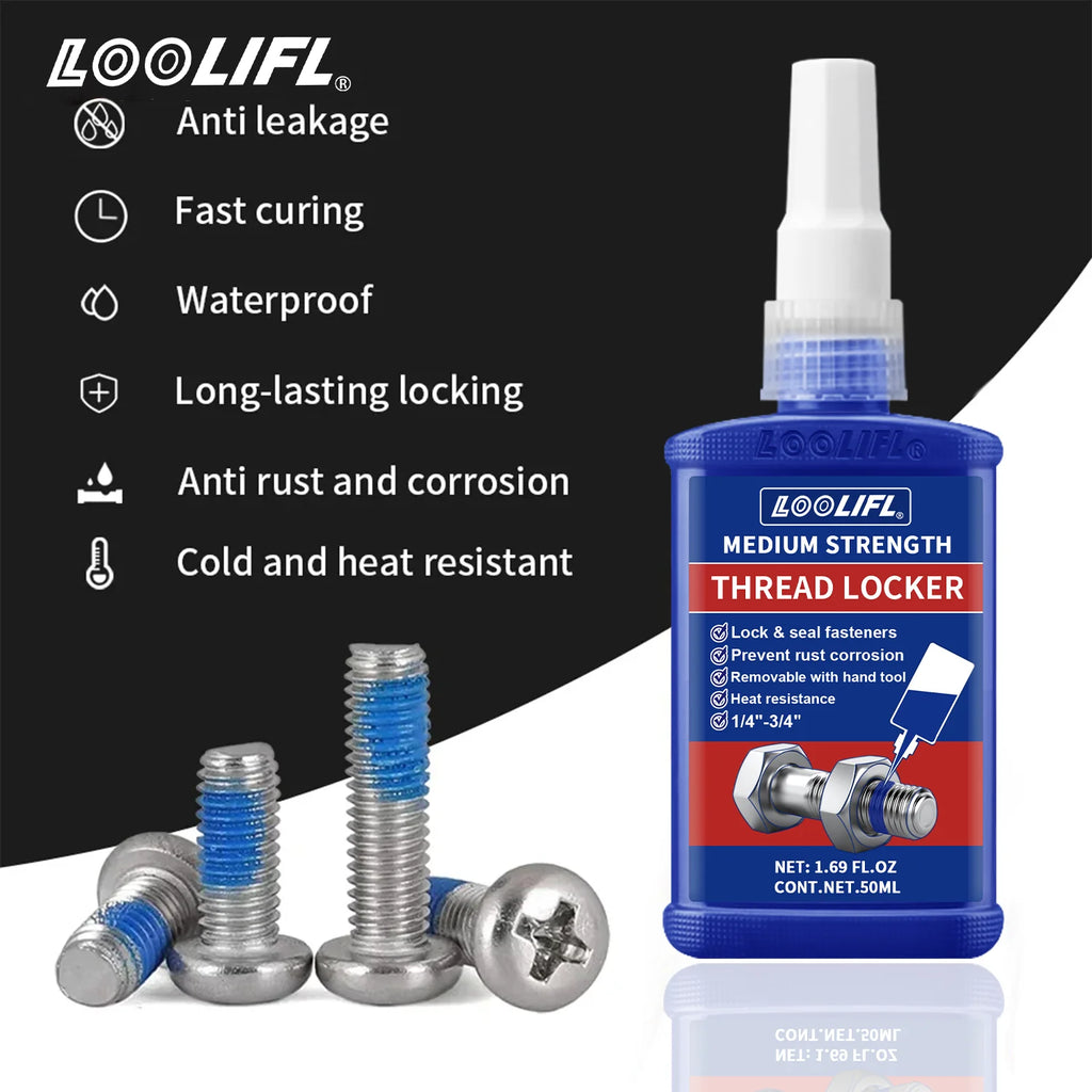 Threadlocker, Fast-Drying, Medium-Strength Screw Locking Agent, Anaerobic Adhesive, Anti-Loosening Screw Glue, Nut and Screw Fastening Adhesive, Removable