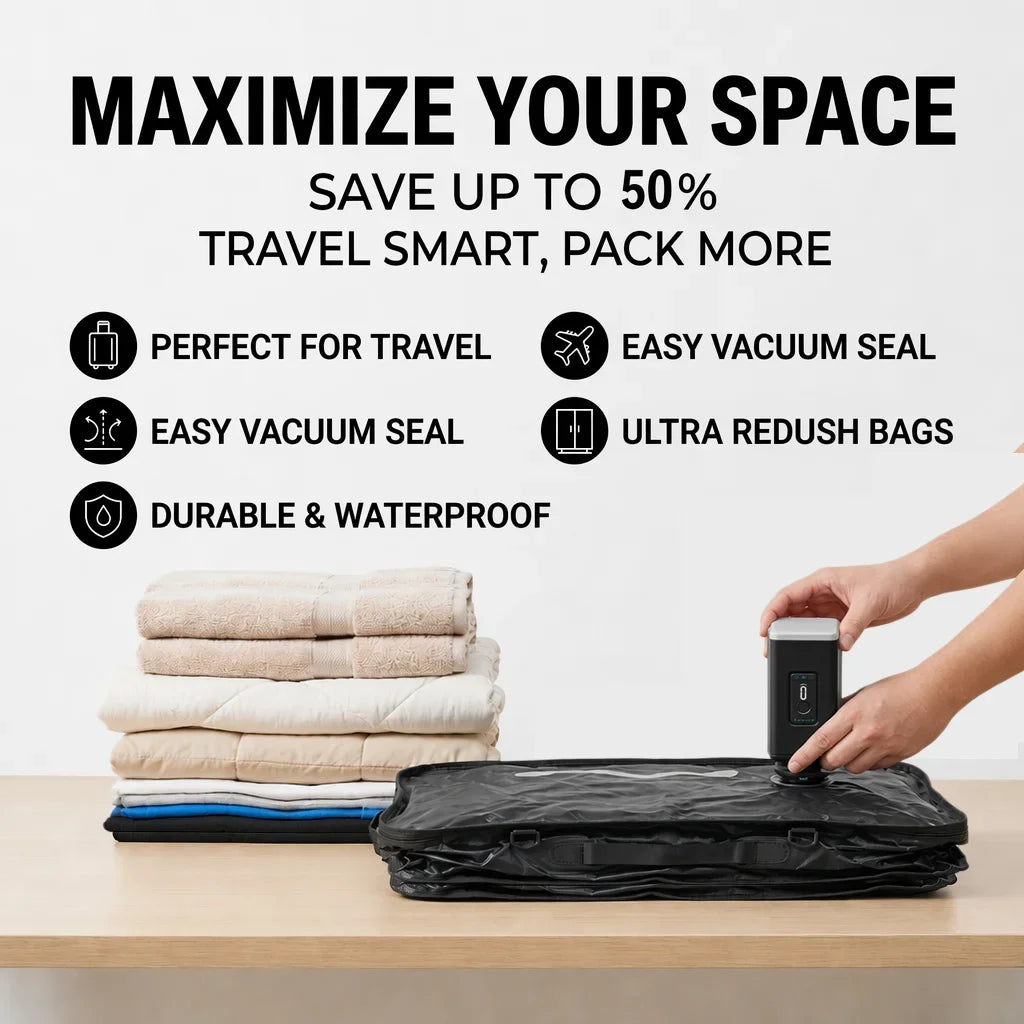41L Vacuum Compression bag IP67 Waterproof Space Saver Clothes Luggage Organizer Electric Pump Travel Black storage organization