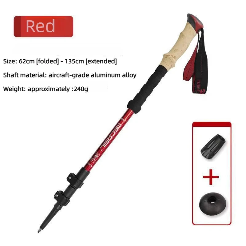 1pcs Aluminum Outdoor Hiking Anti Shock Walking Sticks Telescopic Trekking Climbing Poles Ultralight Walking Canes 135CM