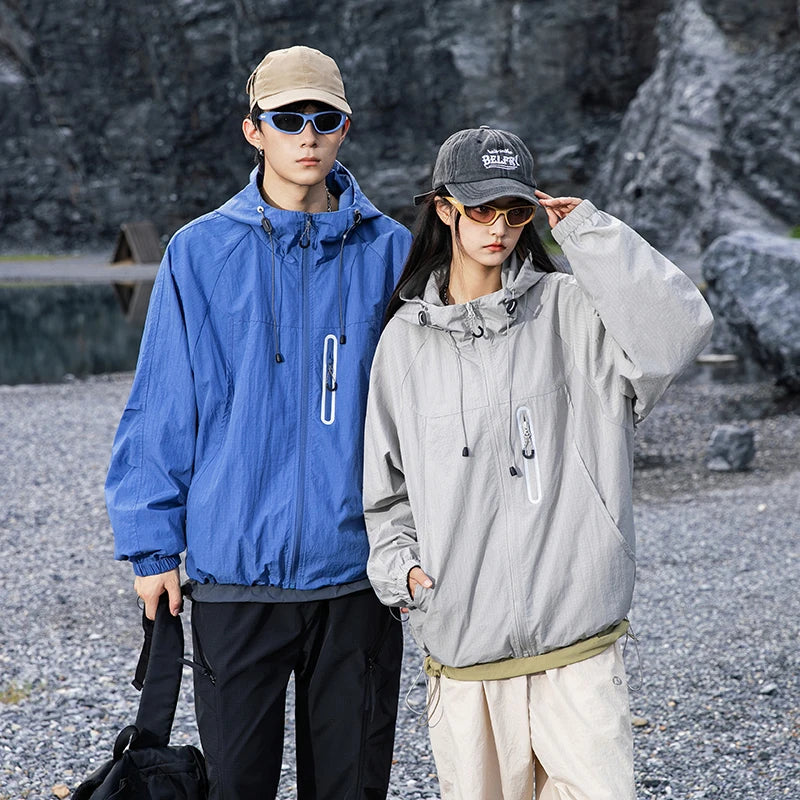 Hiking Jacket Lightweight Windproof Waterproof Outdoor Hiking Mountaineering Jacket Men Reflective Hooded Coats Women Autumn