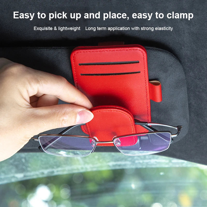 JFBONIN Leather Car Sun Visor Sunglasses Holder with Magnetic Clip Pen And Card Holder Creative Sunshade Storage Case