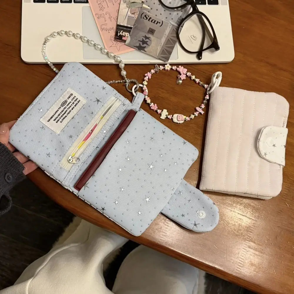 1pc Multi-functional Cloth Passport Holder Star Polka Dot Portable Coin Purse Card Wallet Women Girls