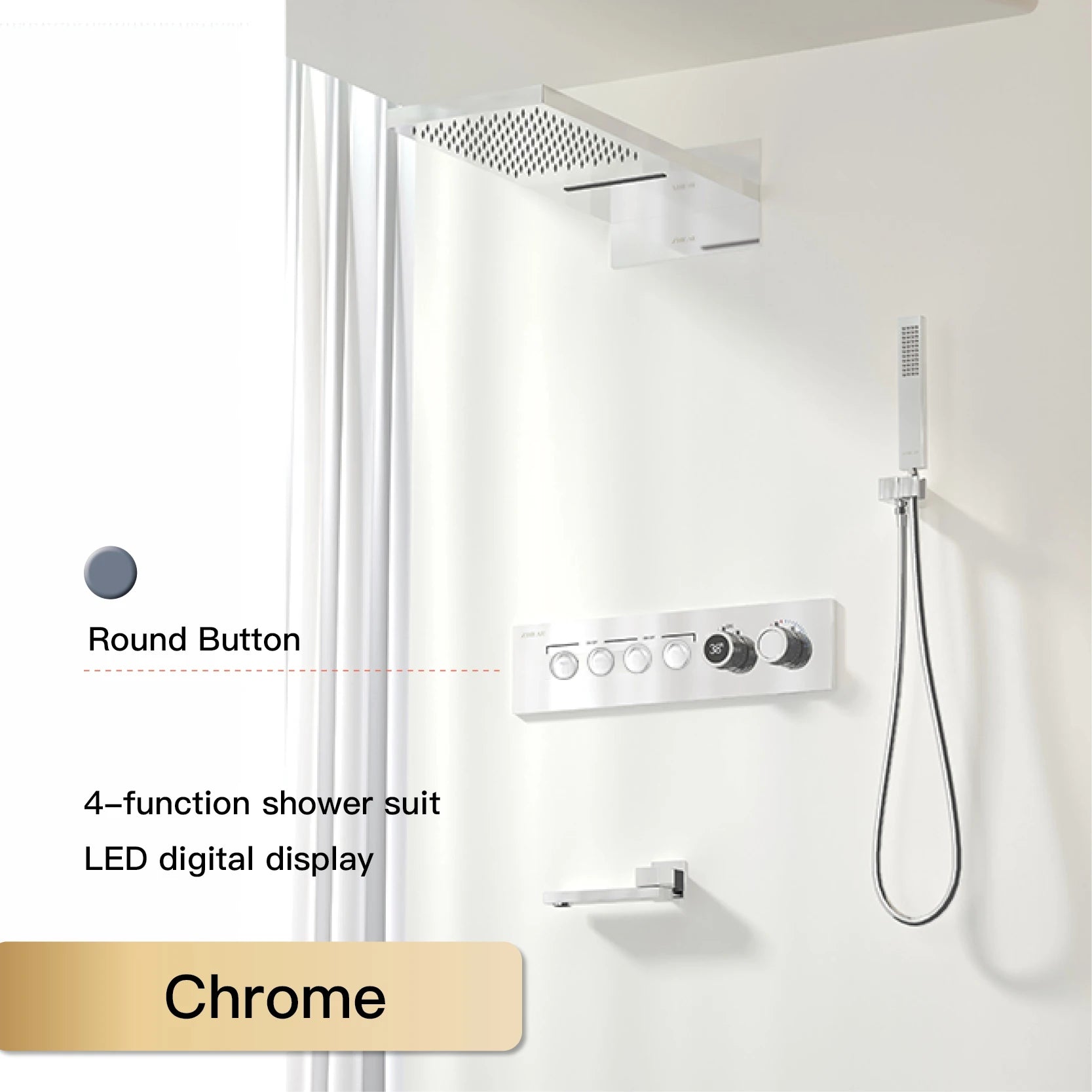 Luxury Black Brass Shower System Wall-Mounted LED Digital Display Design Cold & Hot Dual-Control 4-Function Ceiling Shower Tap