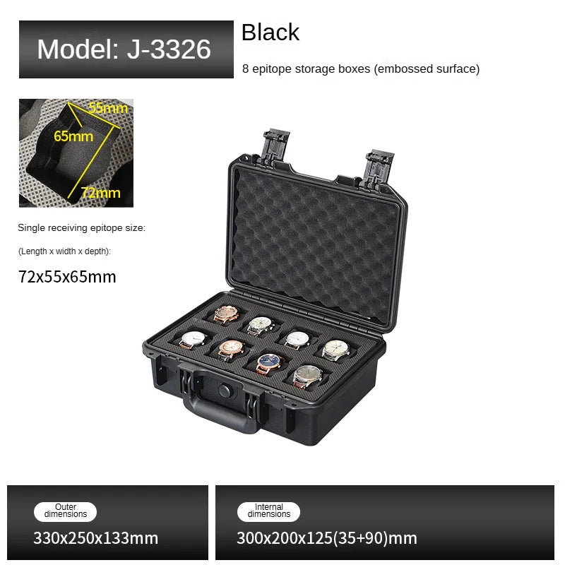 2/6/8/16/20 Slot Plastic Watch Box Safety Equipment Case Portable Tool Box Impact Resistant Case With Foam For Watches Storage