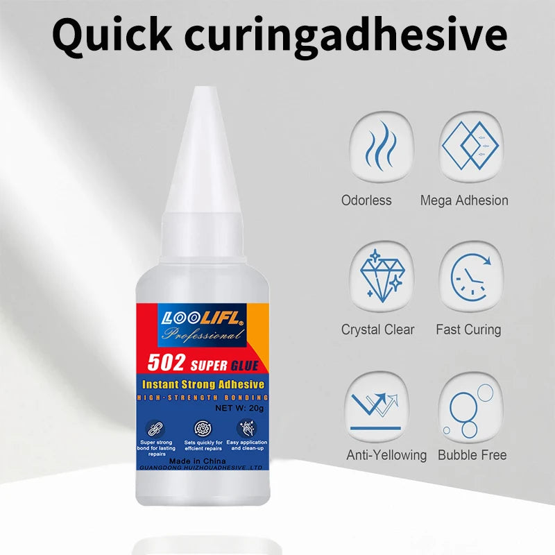 L00LIFL502 Super Glue Instant Adhesive, Transparent Glue for Repairing Sole, Ceramic Plastic, Metal Pottery, Leather, Rubber