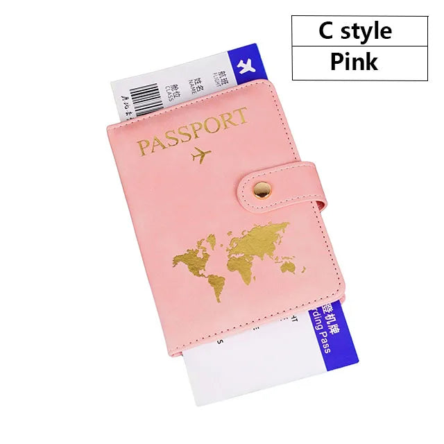 Soft PU Leather Multi Slot Passport Cover with Airplane Logo Snap Closure SIM Card Holder Travel ID Document Ticket Wallet