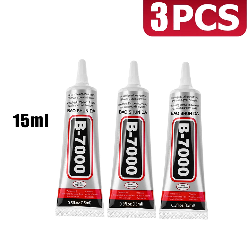 T7000 Black Soft Adhesive T-7000 Computer Touch Screen and mobile phones Touch Screen Repair Frame Anti-Vibrant Universal Glue Tablet Repair Sticker 15/25/50/110 ml, includes precision syringe.
