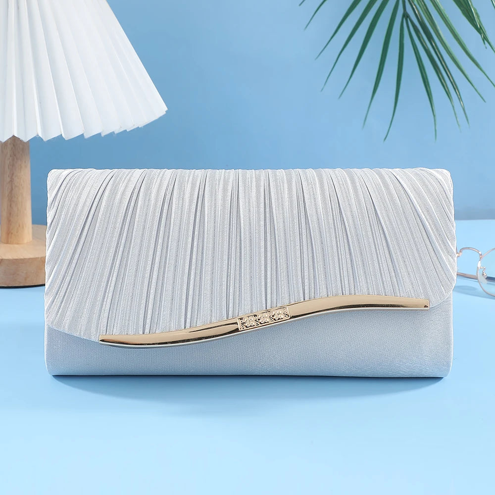 New Ruffled flip handle bag Stylish Satin Envelope Storage Bag Bridal Party Evening Dress Bag Metal chain shoulder bag