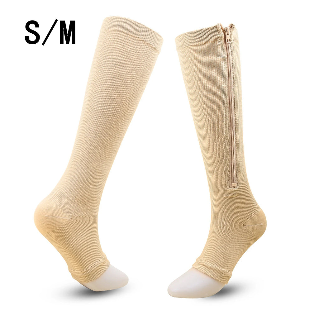 Zipper Compression Socks Women Men High Elasticity Nylon Closed Toe Pressure Stocking For Edema