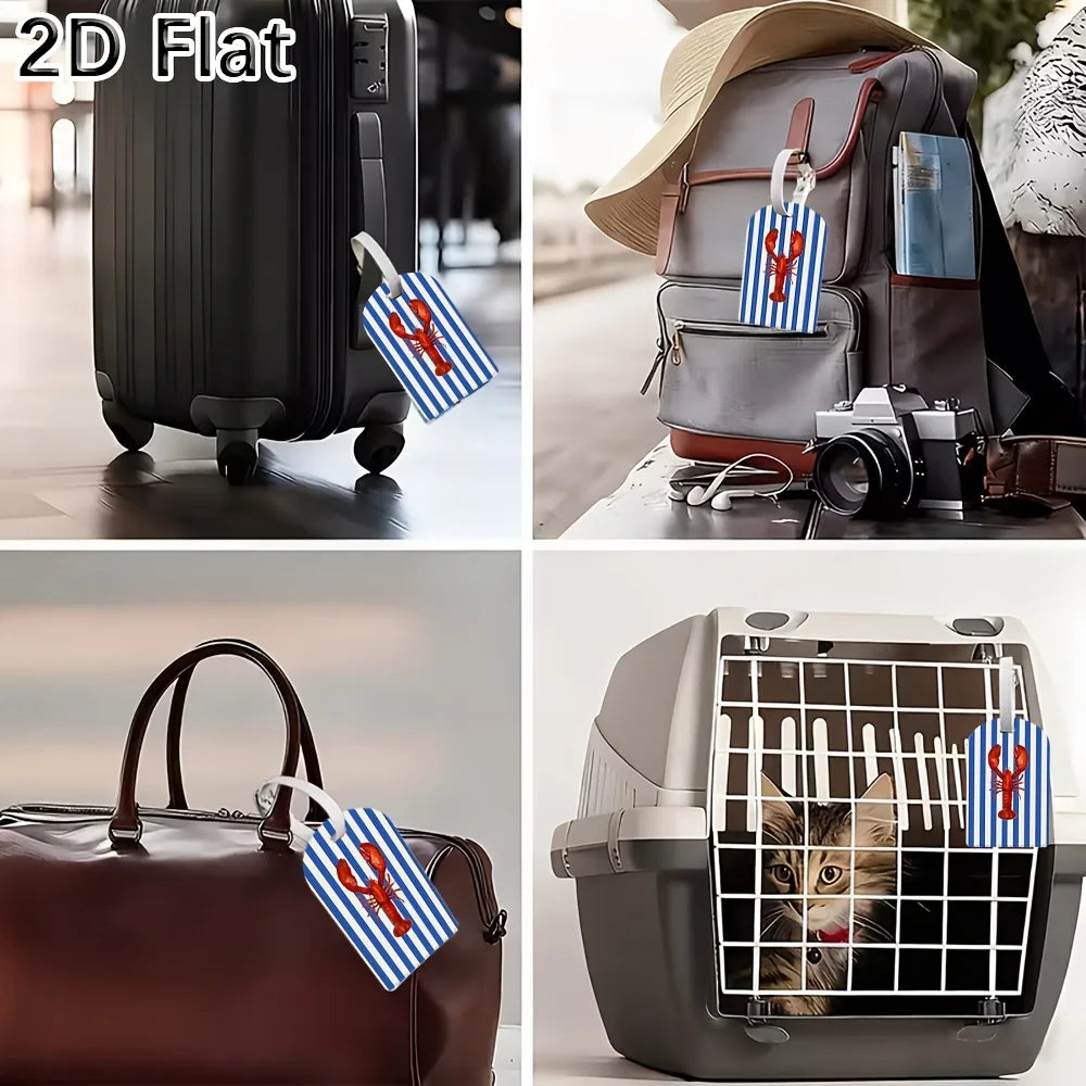 Lobster Pattern Luggage Tag with Blue and White Stripes Travel Suitcase Baggage Identifier Tag for Luggage Bag Additions