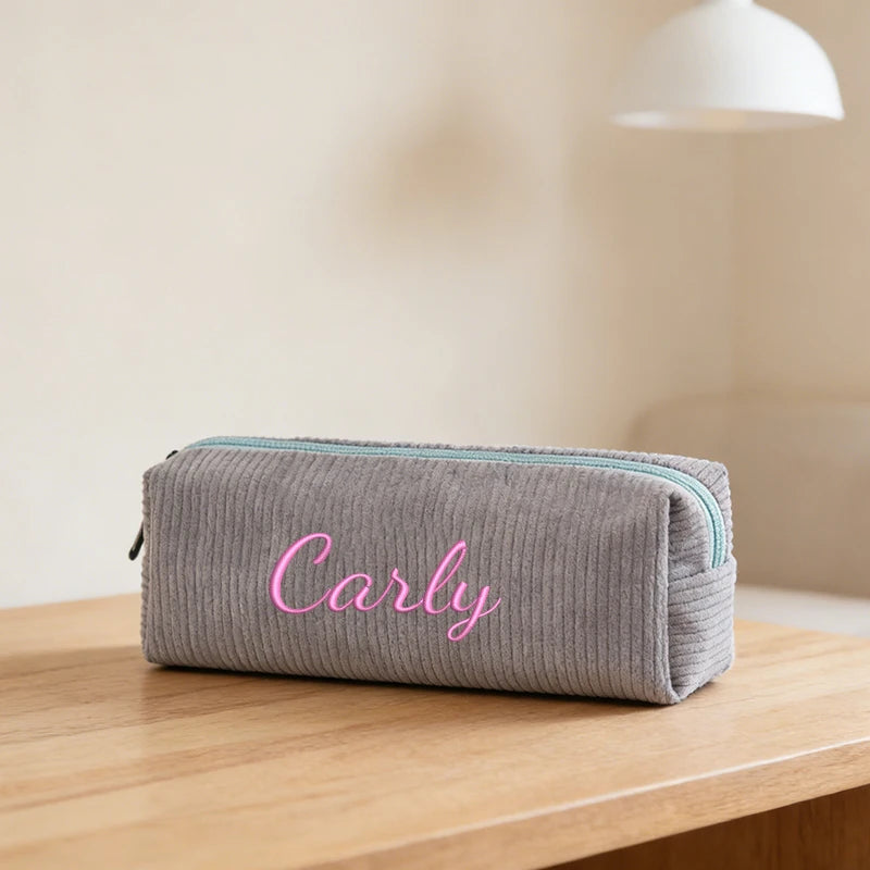 Customised Embroidery/Standard Style 2 Options,High-quality corduroy pencil case, clutch bag, small and lightweight,!