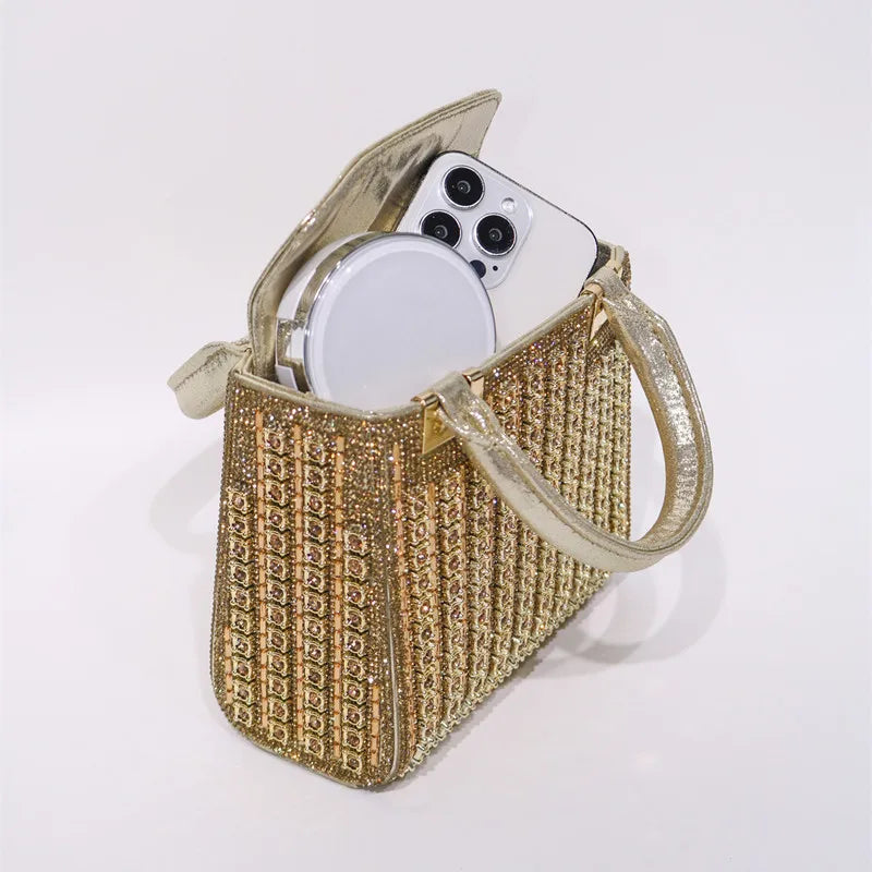 2025 Luxury High-end Crystal Diamond Women Evening Clutch Bag Fashion Design Big Rhinestone Wedding Party Handbags Shoulder Bag