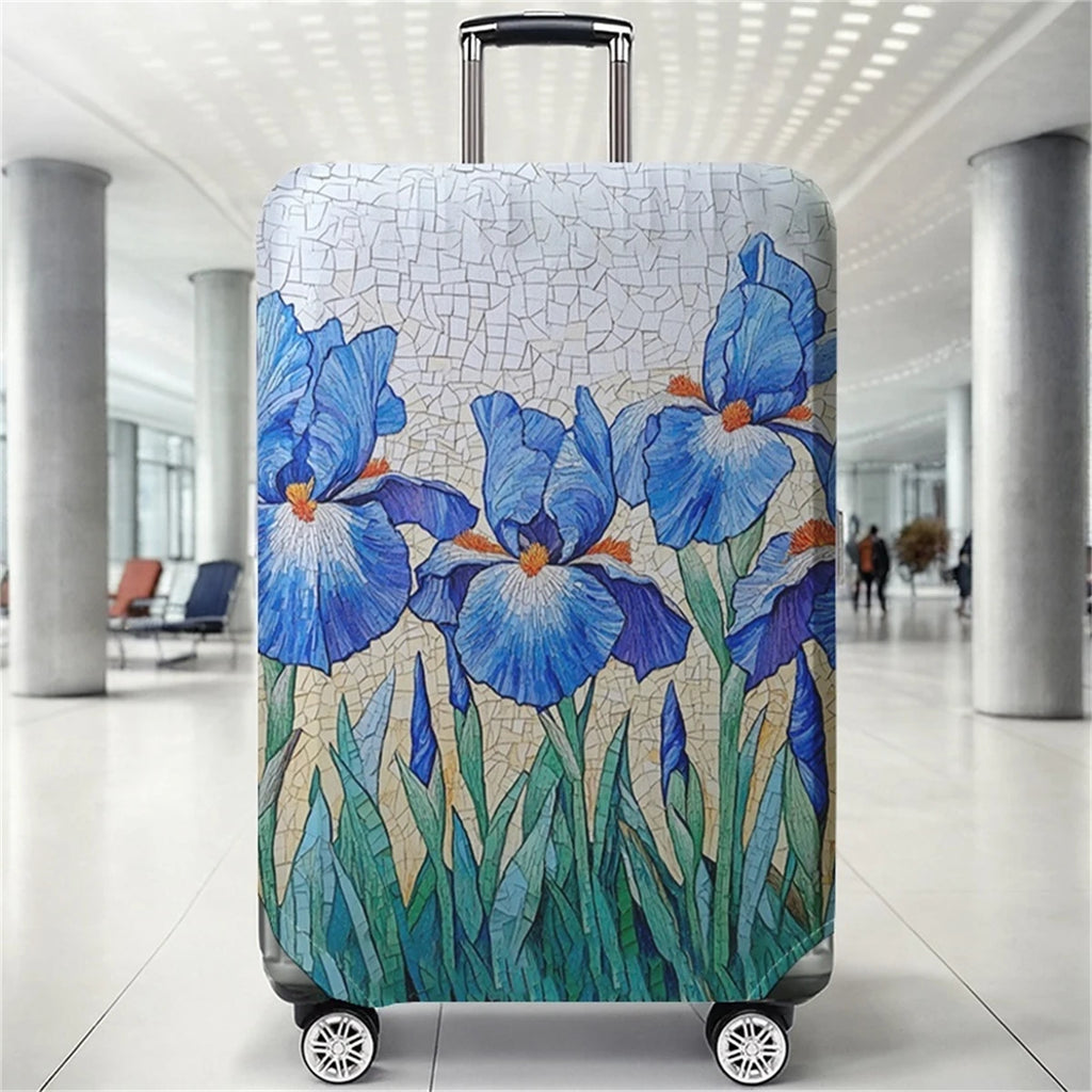 Mosaic style Van Gogh iris pattern luggage protection case, suitable for 18-32 inch luggage cases, luggage handle gloves, travel