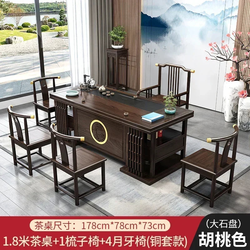 r5.13  solid wood tea table and chair combination one table five chairs coee table tea set household kung fu tea