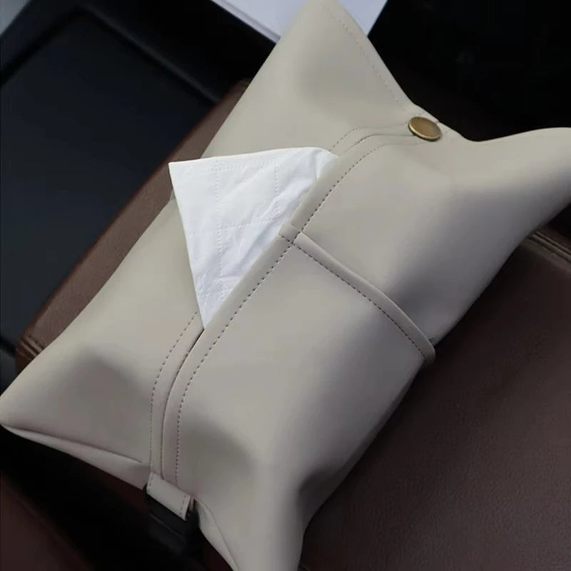 Car Tissue Box Leather Car Center Console Armrest Napkin Box Sun Visor Backseat Tissue Case Car Mounted Paper Box Tissue Box