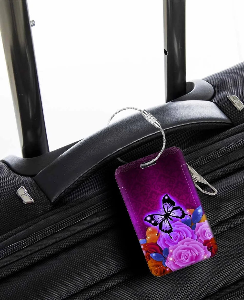 Purple Creative Art Style Luggage Tag for Suitcases Travel ID Bag Tag for Women Backpacks Address Holder Baggage Boarding