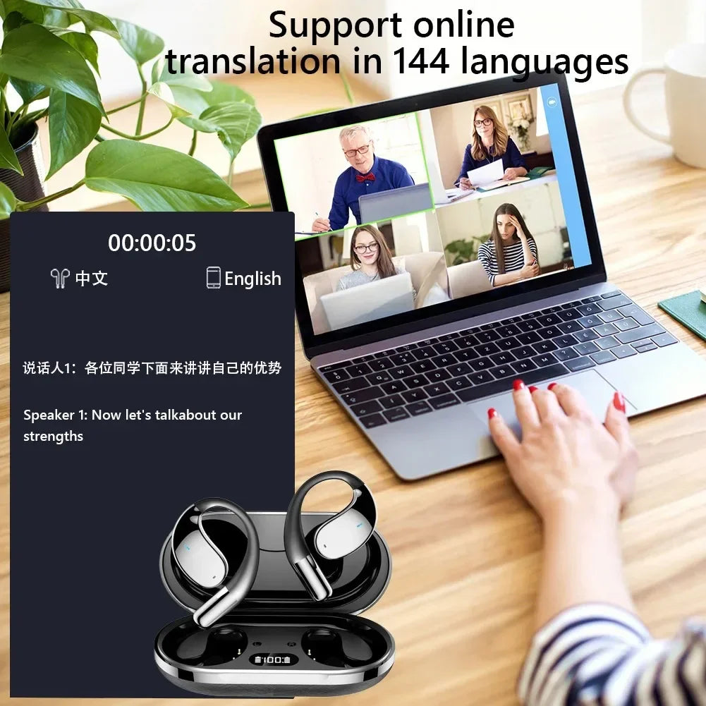 Wireless Translation Earbuds HIFI Bass ENC Noise Reduction 144 Languages Real Time Ai OWS Open Bluetooth 5.4 Headphones