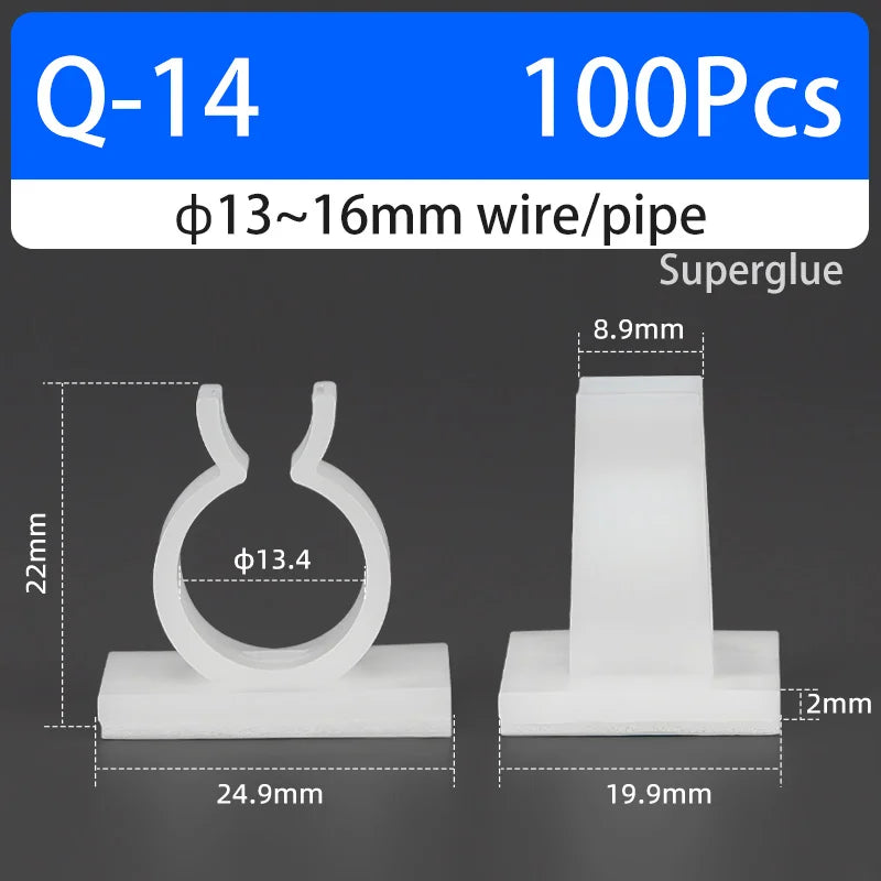 Q-type Cable Clips Holder Self-Adhesive Strong Glue Nylon PA66 Storage Cable Tie Water Pipe Clamp Fixing Seat No Drilling