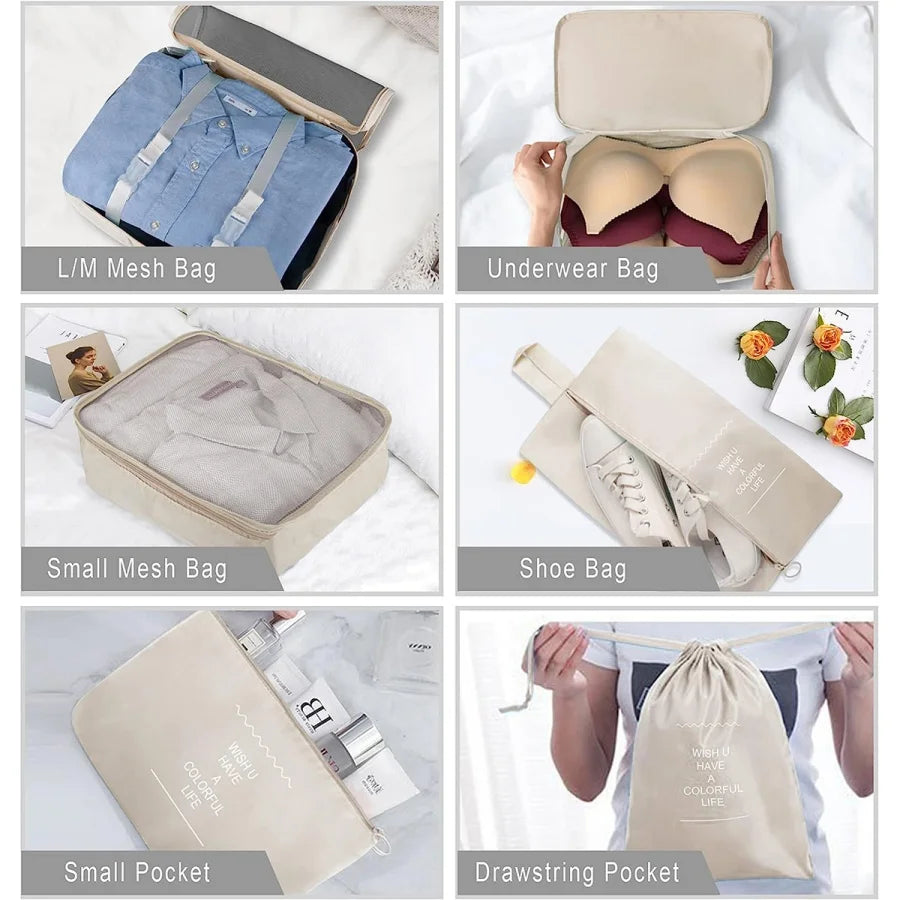 8Pcs/Set Travel Organizer Storage Bags Suitcase Packing Cubes Set Cases Portable Luggage Clothes Shoe Tidy Pouch Folding